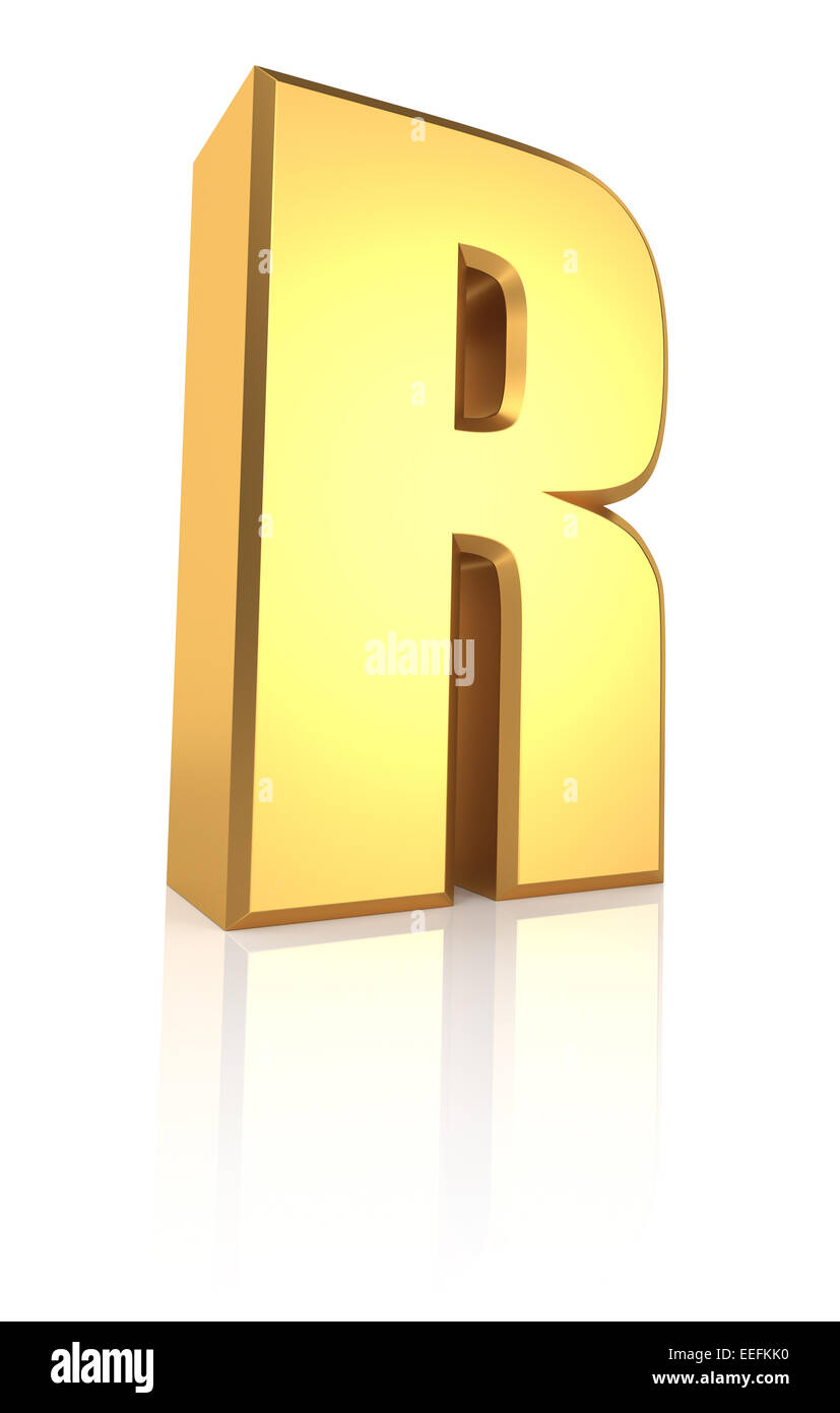 3d rendering golden letter R isolated on white background Stock Photo