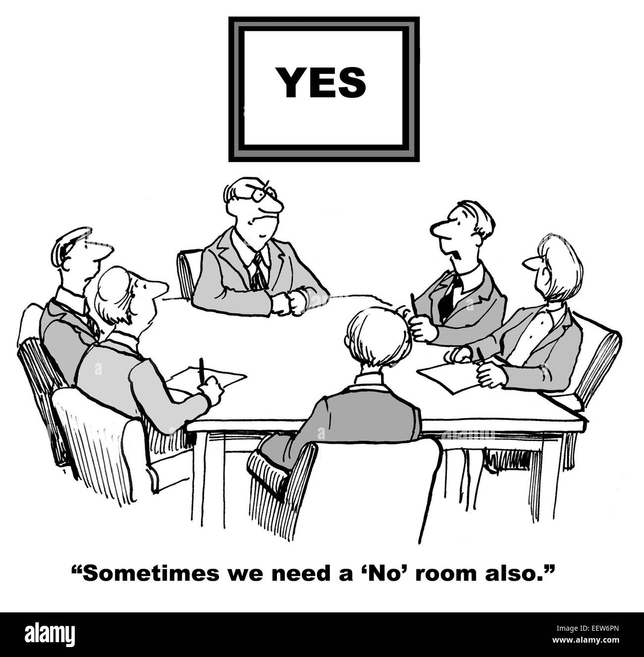 Cartoon of business people in the YES meeting room telling the leader ...