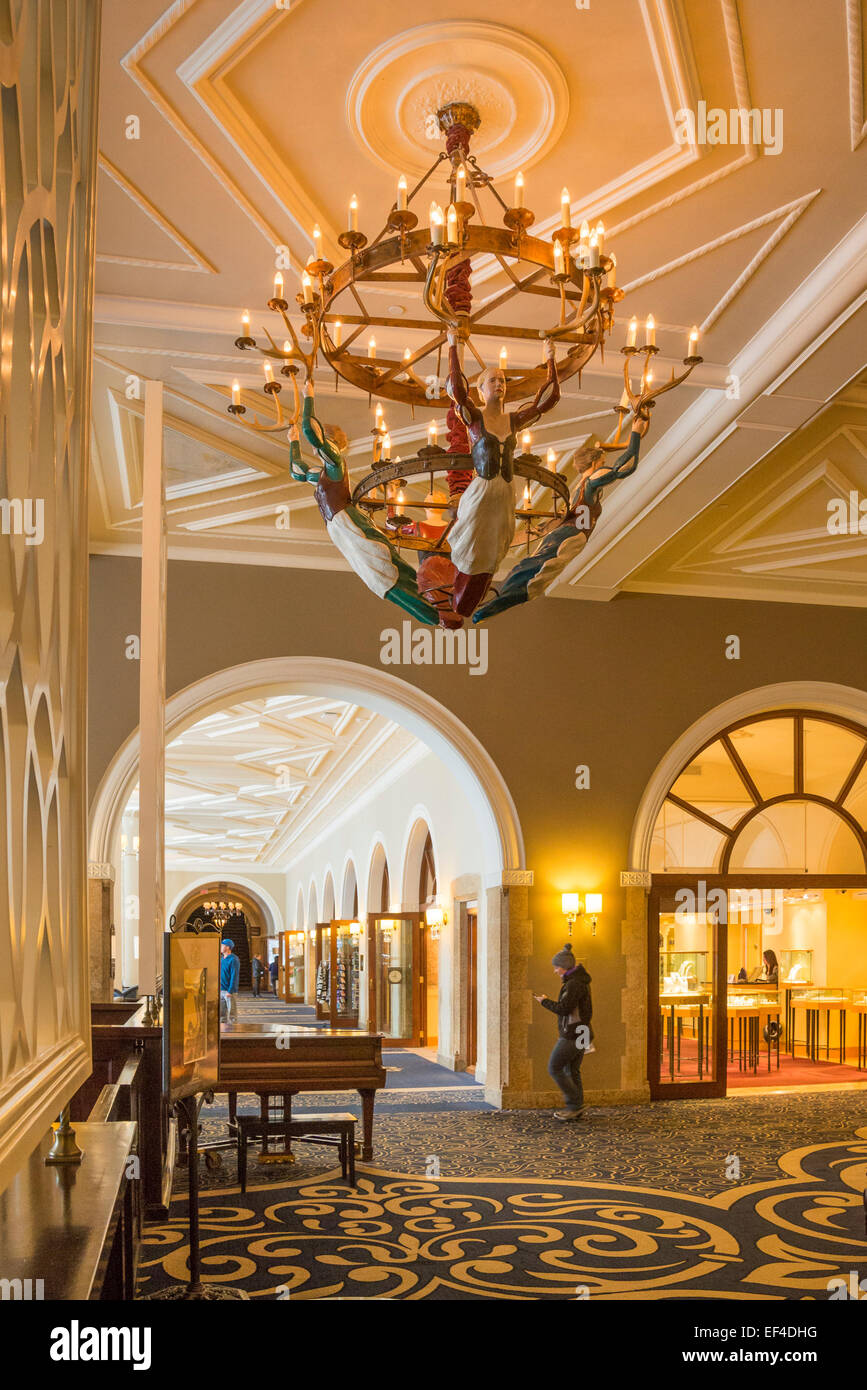 Lobby, Fairmont Chateau Lake Louise, Lake Louise, Banff National Park, Alberta, Canada Stock Photo