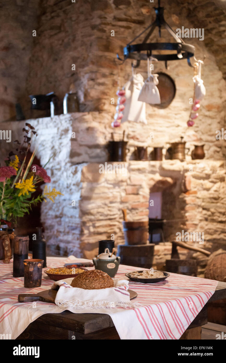 Kitchen interior at Spis castle, Levoca,  Slovakia Stock Photo