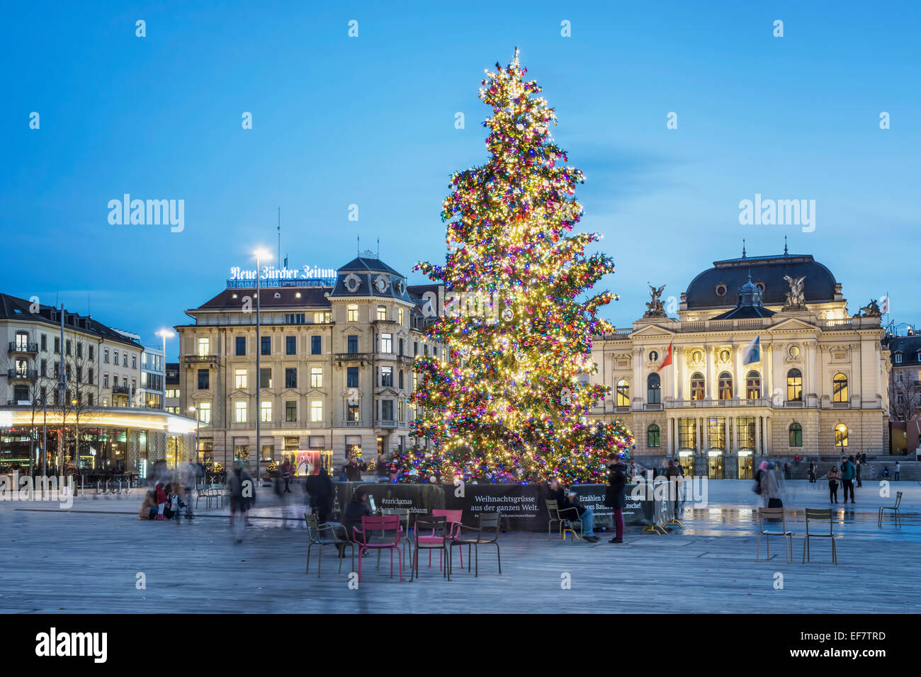 Christmas Tree, Sechselaeuten Square, Opera House, Zurich, Switzerland Stock Photo