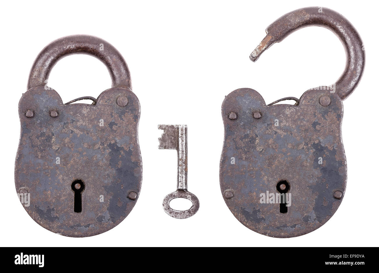 Medieval Padlock With Key Stock Photo