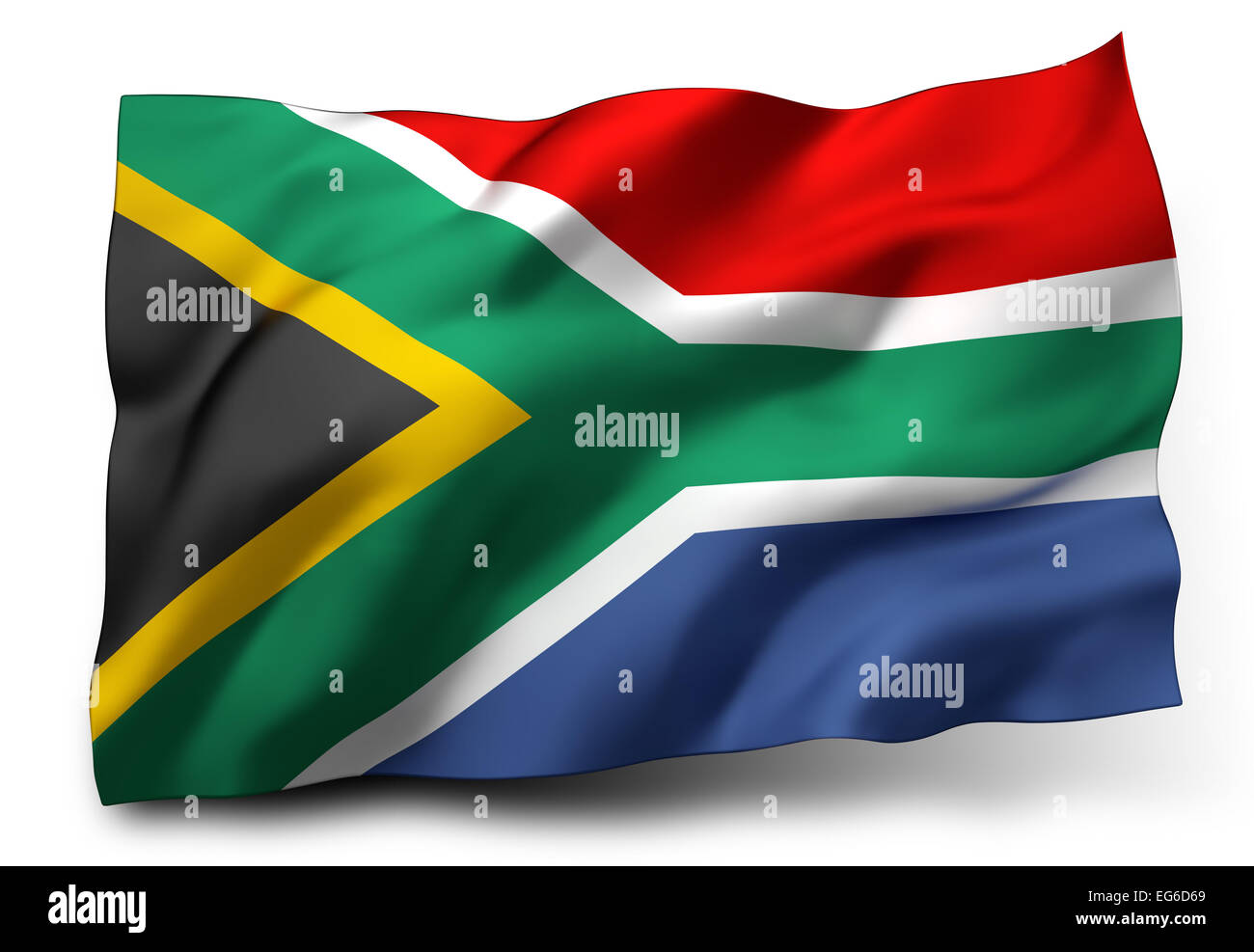 Waving flag of South Africa isolated on white background Stock Photo