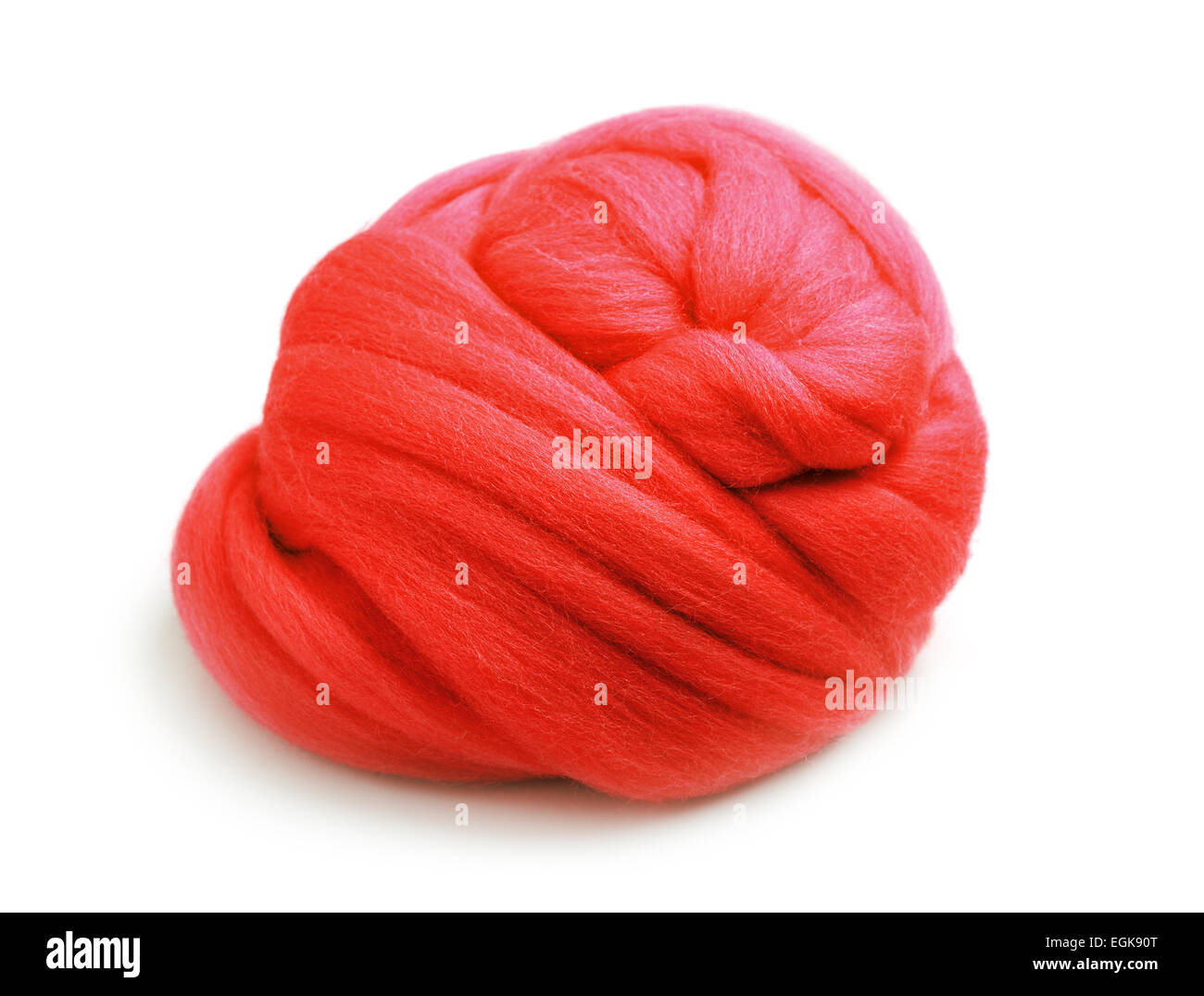 Skein of red yarn staple fiber isolated on white Stock Photo