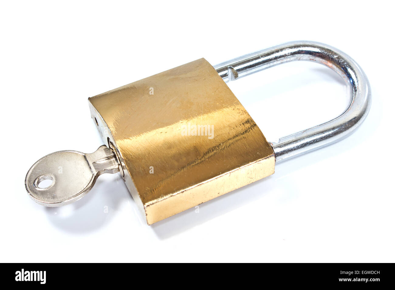 Padlock with key isolated on white Stock Photo