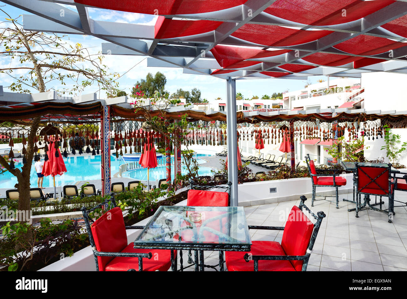 Recreation area for shisha smoking in popular hotel, Sharm el Sheikh, Egypt Stock Photo