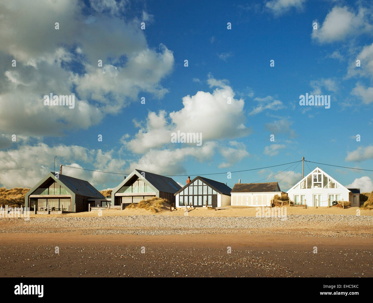 Beachfront homes, Camber Sands. Stock Photo