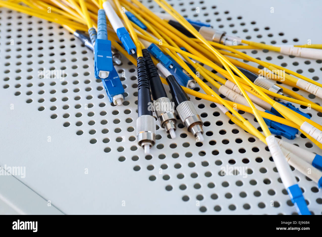 fiber optic cables in data center Stock Photo