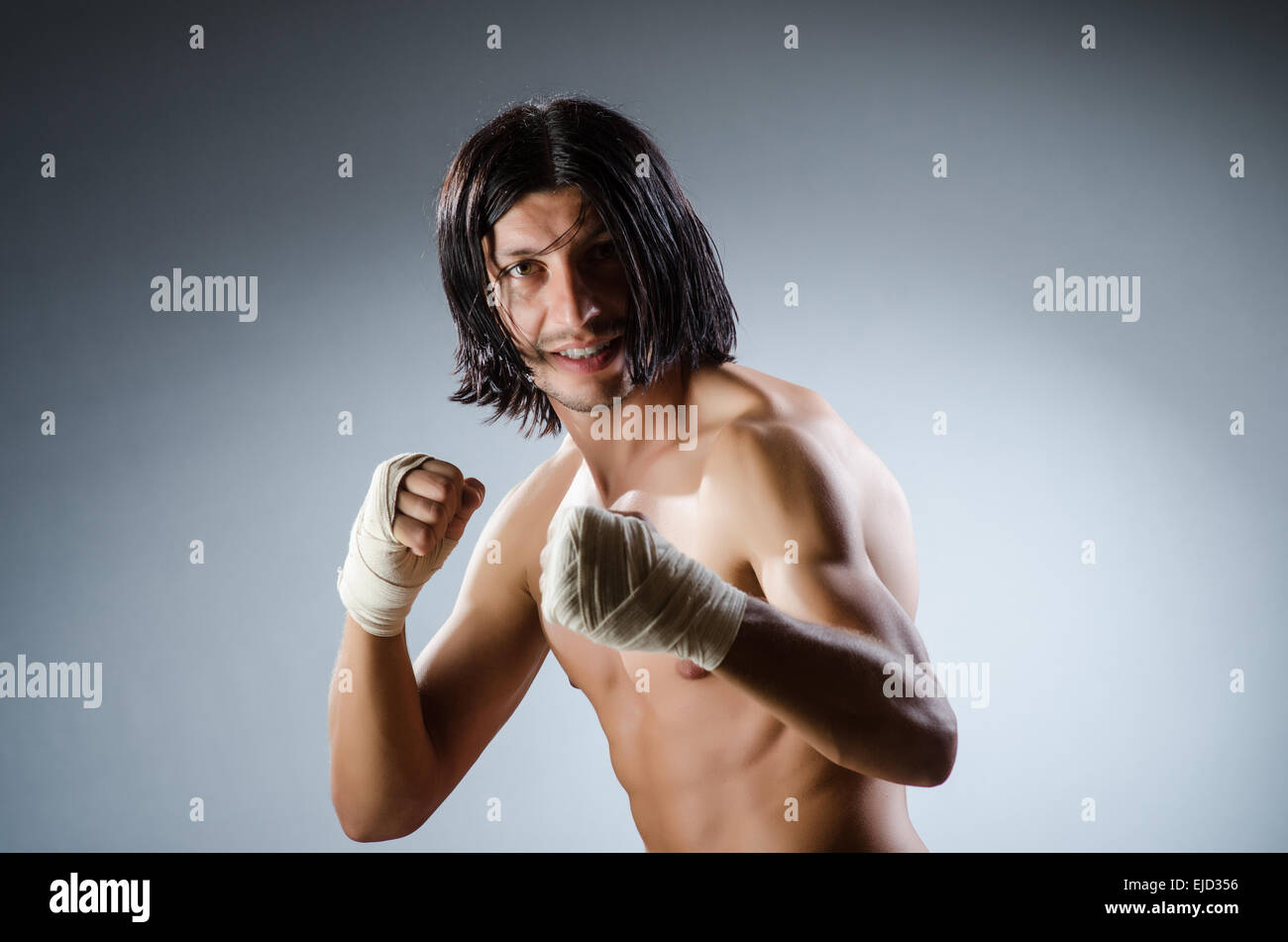 Ripped martial arts expert at training Stock Photo