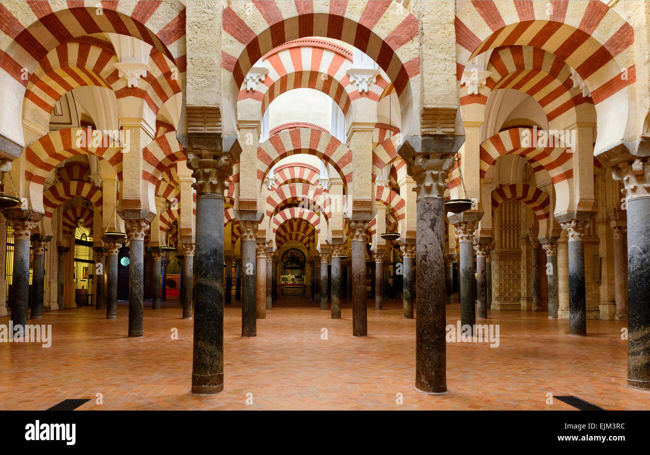 Moorish Arches in the Mosque Cathedral of Cordoba / Mezquita Interior Stock Photo