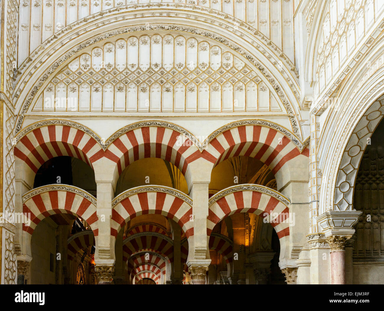 Moorish Arches in the Mosque Cathedral of Cordoba / Mezquita Interior Stock Photo