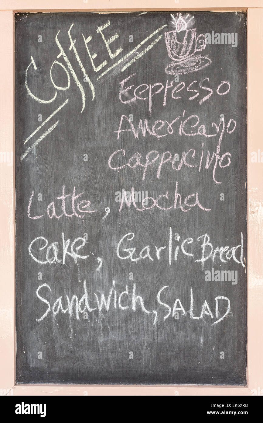 Hand drawing coffee list on blackboard Stock Photo - Alamy