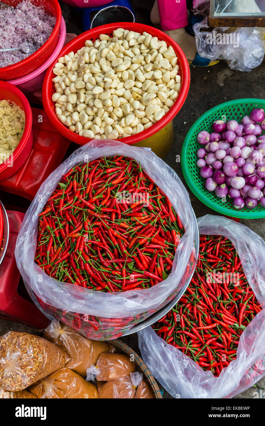 Colorful fresh produce at the local market in Chau Doc, Mekong River Delta, Vietnam, Indochina, Southeast Asia, Asia Stock Photo