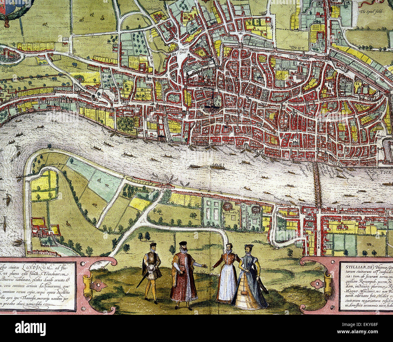 ELIZABETHAN LONDON  Centre section of Braun and Hogenberg's map printed in 1572 Stock Photo