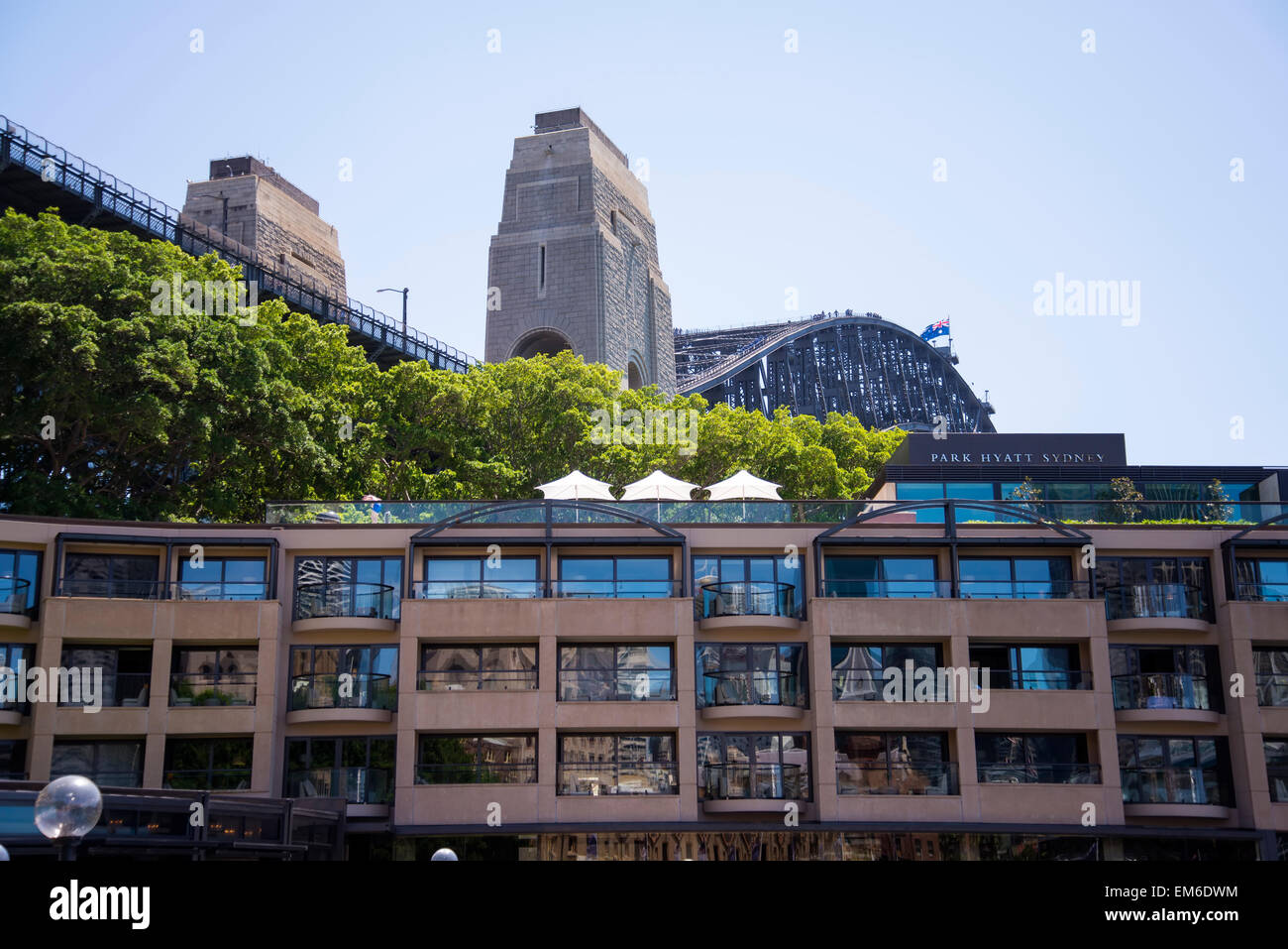 SYDNEY, AUSTRALIA - FEBRUARY 12, 2015: View at Hotel Park Hyatt Sydney. Hotel have 155 guestrooms, including 11 suites and 28 de Stock Photo