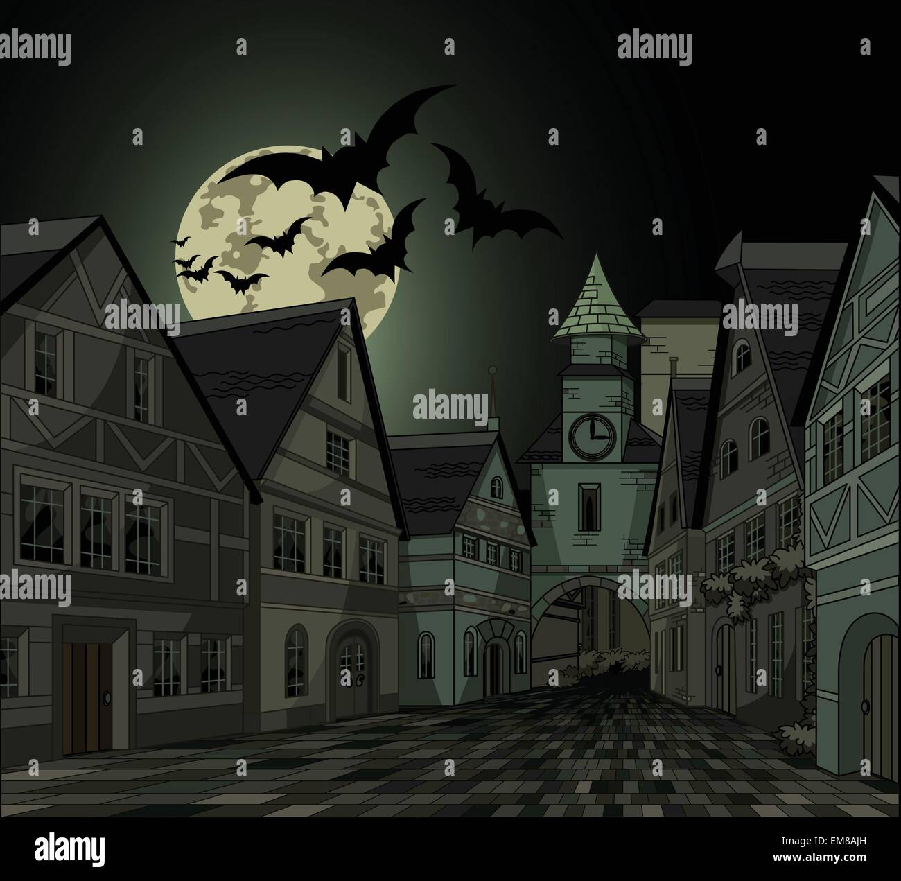 Spooky night at town Stock Vector