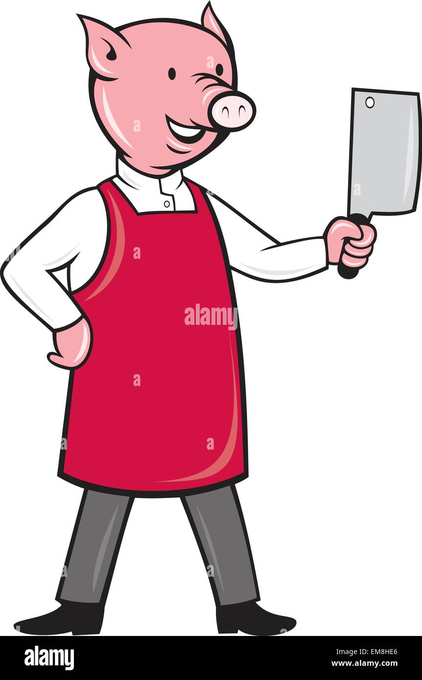 pig butcher holding meat cleaver knife Stock Vector