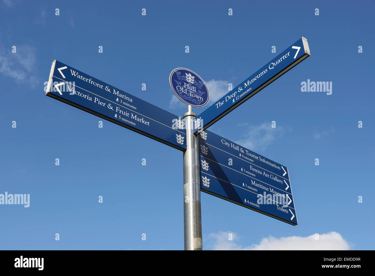 Hull Old Town street sign for local tourist attractions Stock Photo