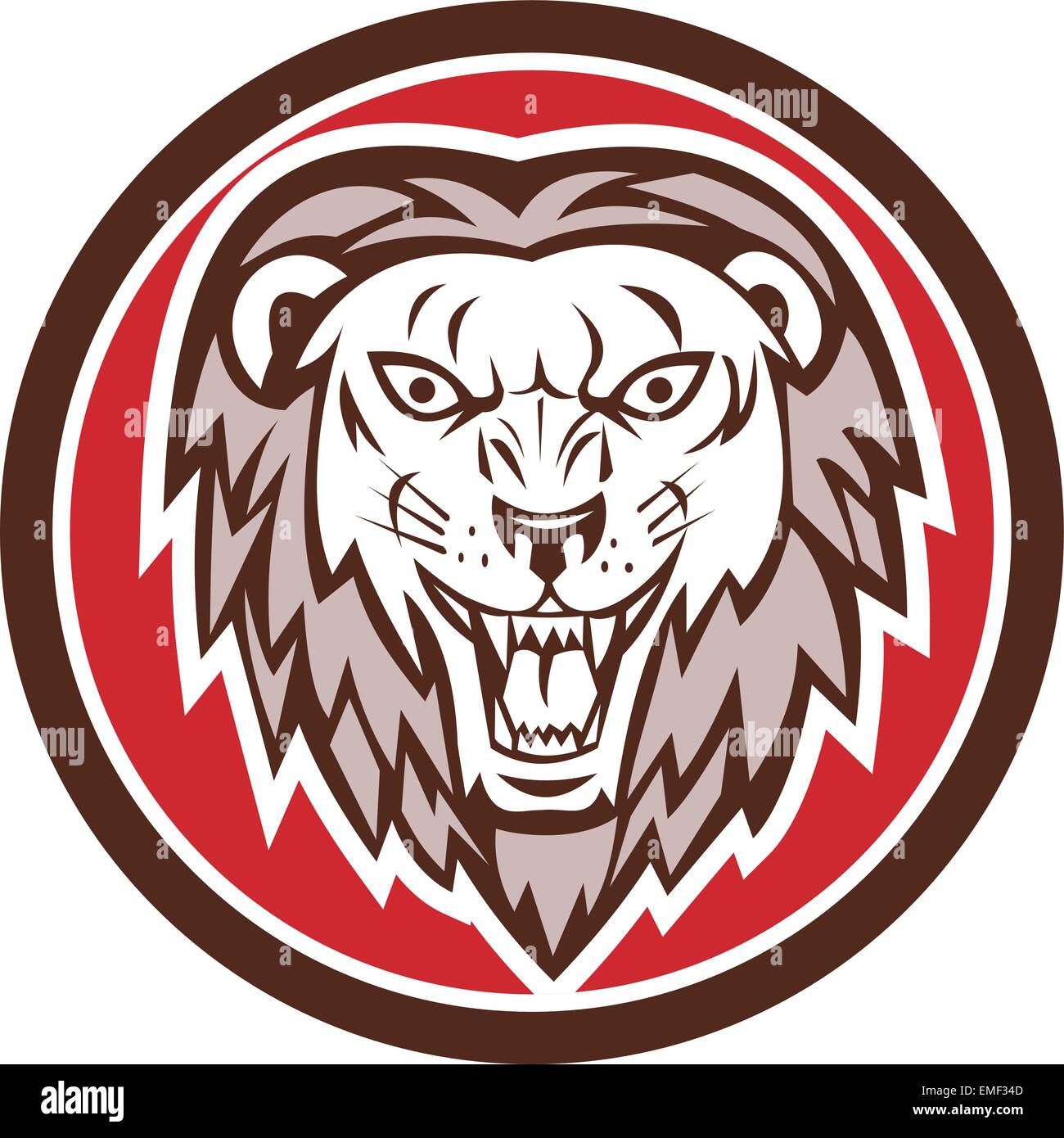 Angry Lion Head Roar Circle Retro Stock Vector