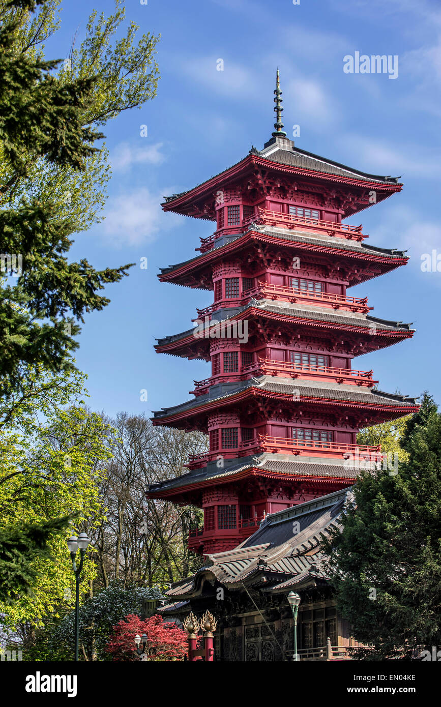 The red Japanese Tower, pagoda built by architect Alexandre Marcel in Laeken near Brussels, Belgium Stock Photo