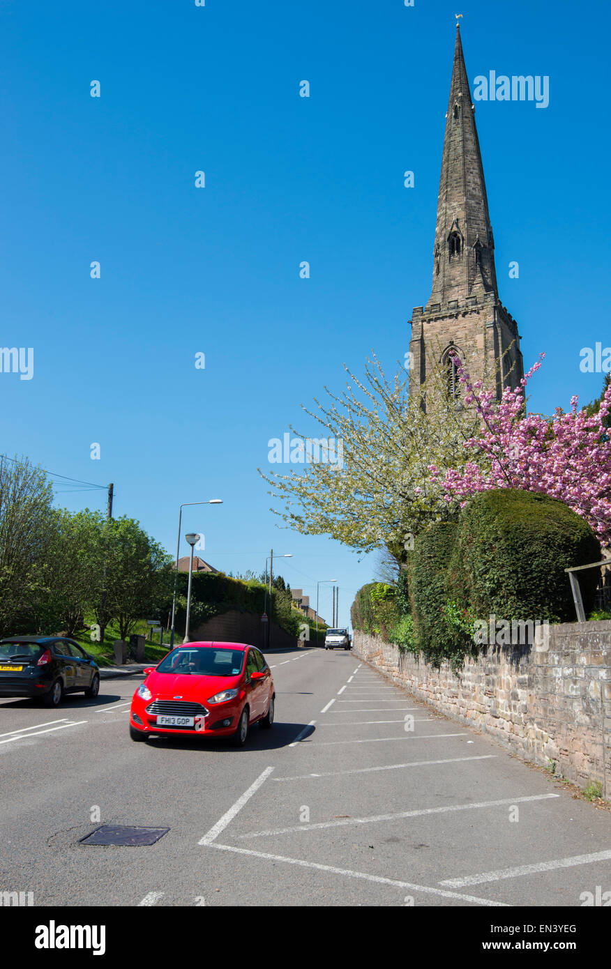 Spring blossom at All Hallows Church in Gedling, Nottingham Nottinghamshire England UK Stock Photo