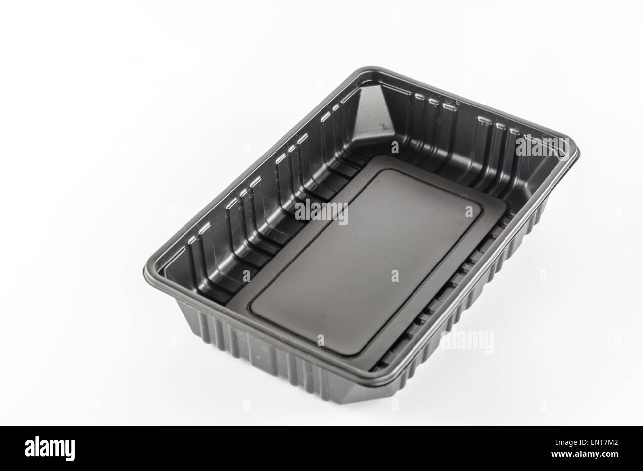 black plastic tray on a white background Stock Photo