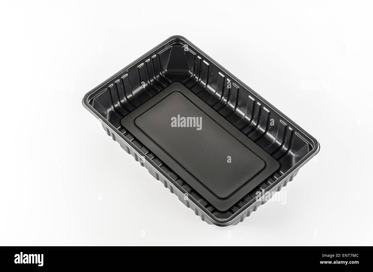 black plastic tray on a white background Stock Photo