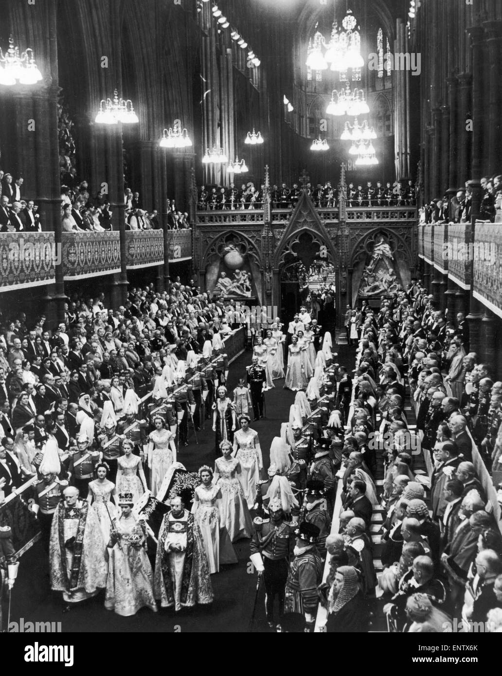 The Coronation of Queen Elizabeth II. The Queen walks in procession to the West door of Westminster Abbey. 2nd June 1953. Stock Photo