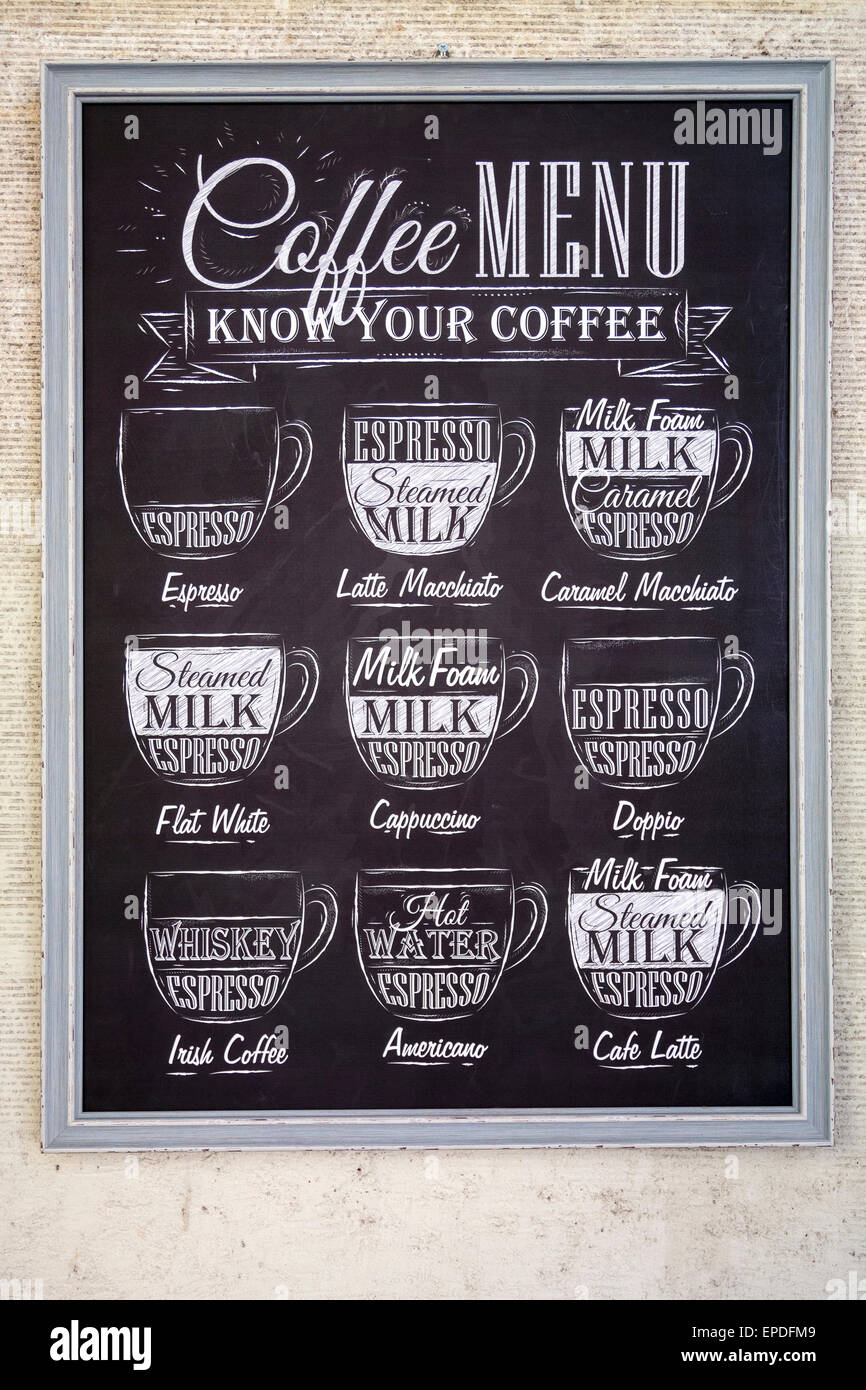 Coffee Menu in Verona Italy Stock Photo - Alamy