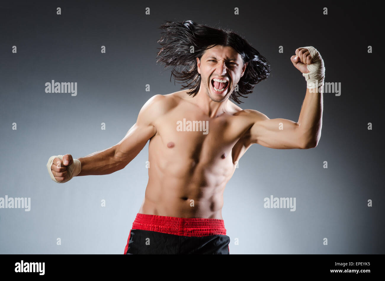 Ripped martial arts expert at training Stock Photo