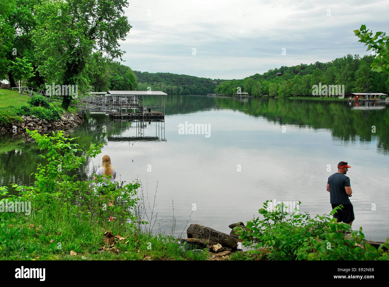 Fishing on Lake Taneycomo in Branson, Missouri Stock Photo