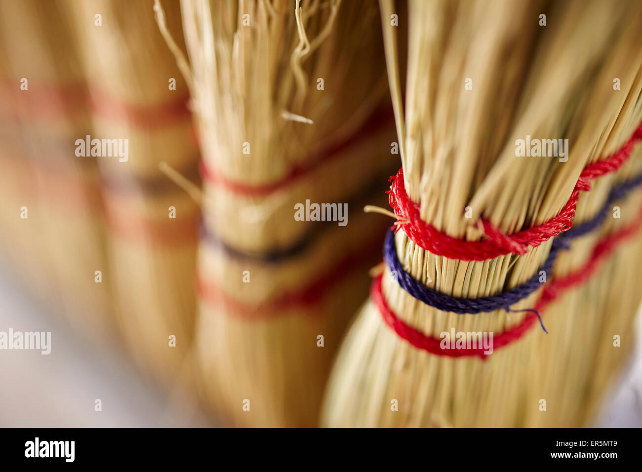 Handmade brooms on display, Bird-in-Hand, Pennsylvania, USA Stock Photo