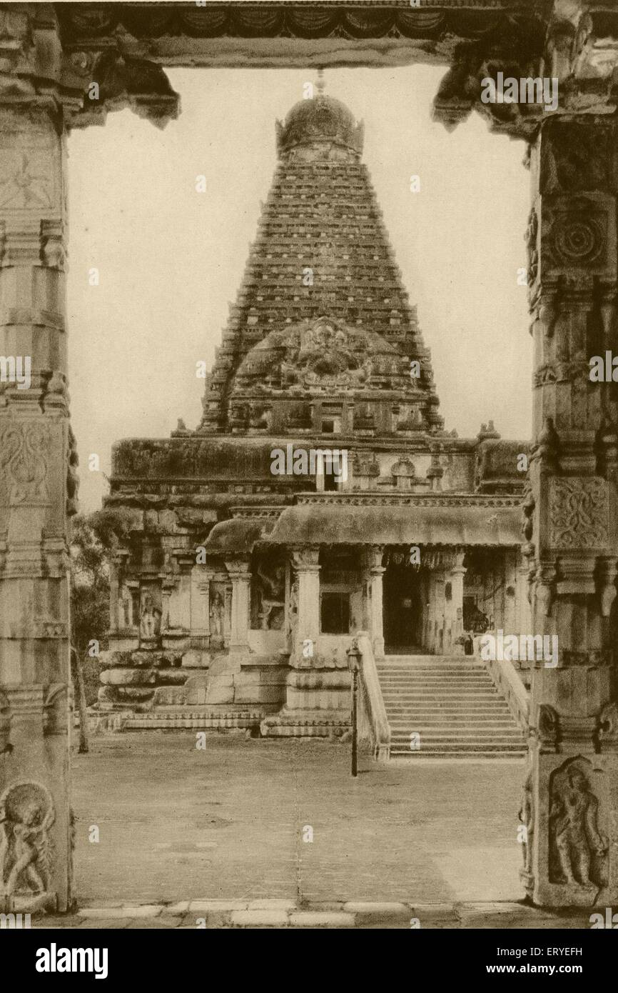 old picture vintage 1900s ; Tanjore tower palace now World Heritage Site ; Tamilnadu ; India Stock Photo