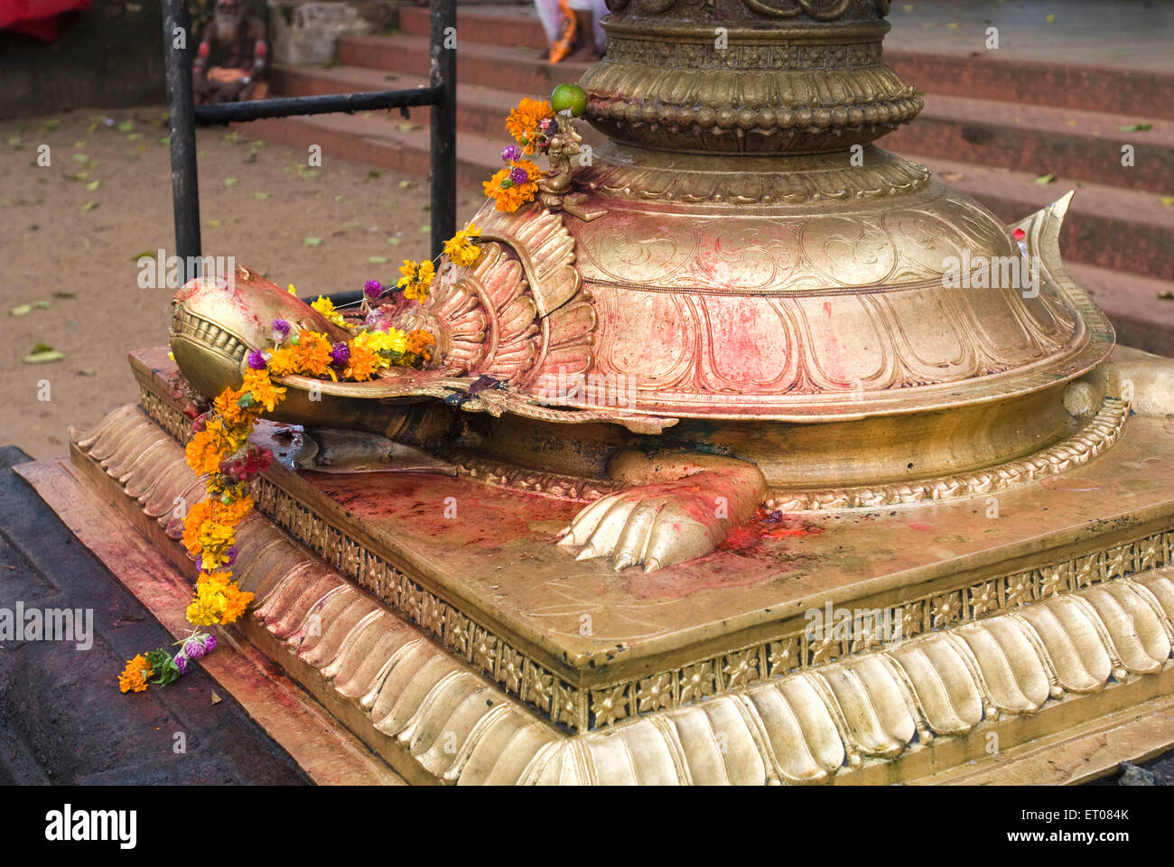 Tortoise flag mast base, Sree Kurumba Bhagavati Temple, Kodungallur Devi Temple, Hindu temple, Kodungallur, Thrissur, Kerala, India, Asia Stock Photo