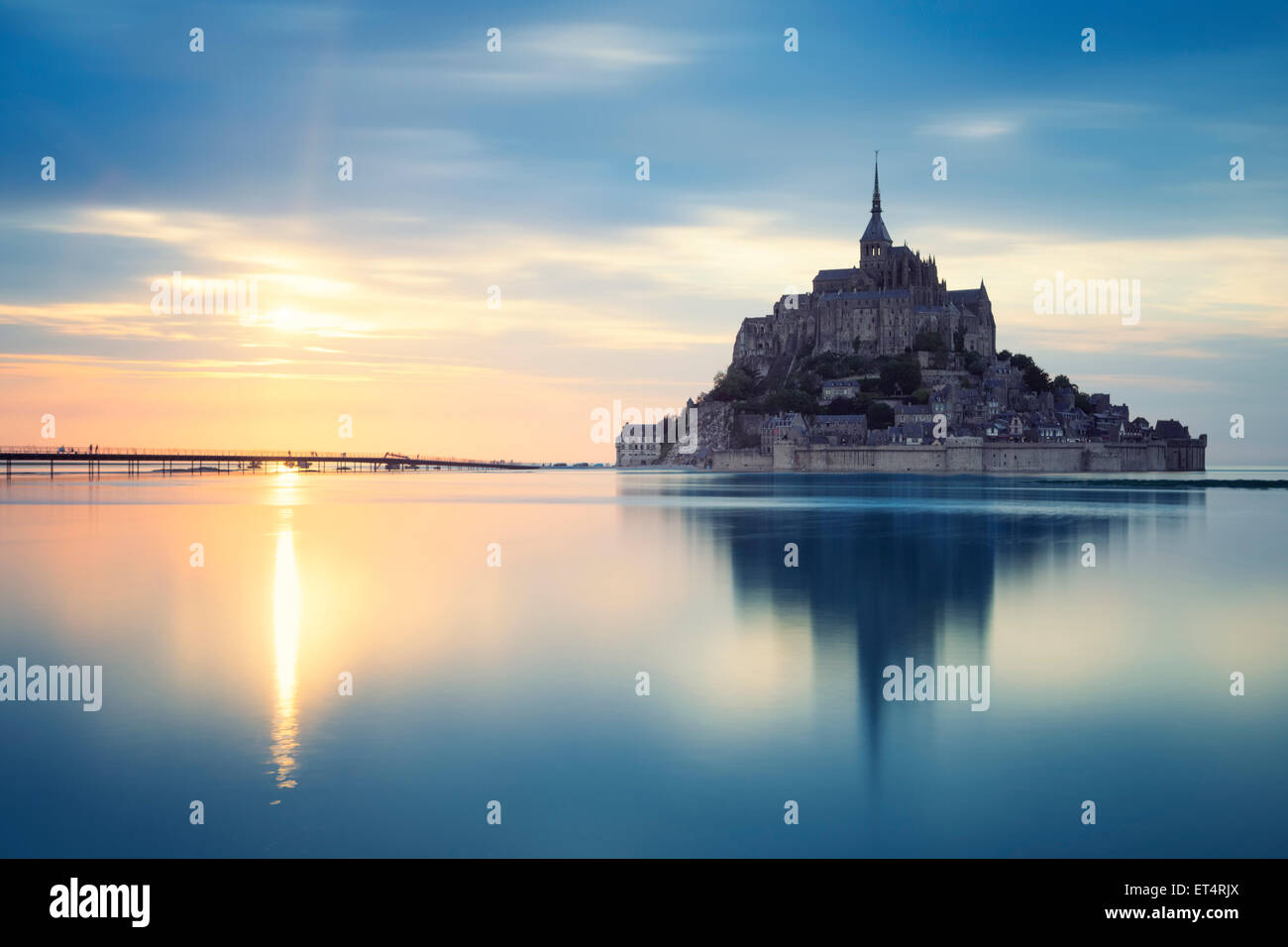 Mont-Saint-Michel at sunset, France, Europe. Stock Photo