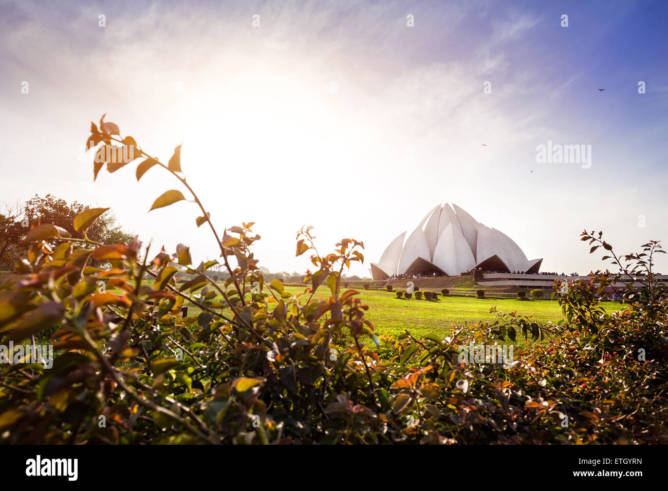 Lotus temple at sunset in New Delhi, India Stock Photo