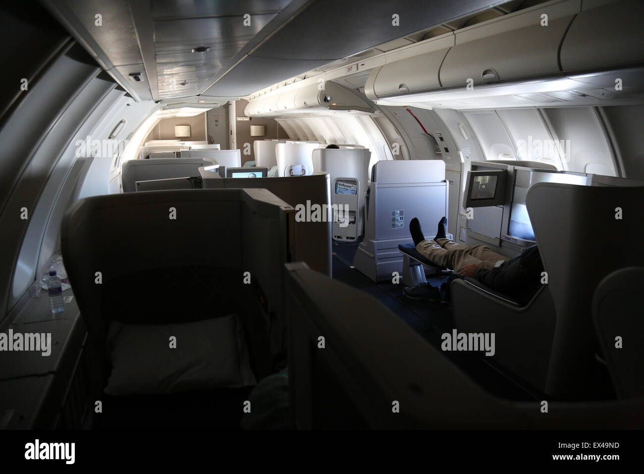 The upper deck of a British Airways Boeing 747 Jumbo Jet. Stock Photo