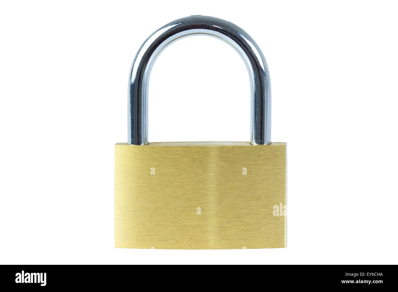 Close-up of a locked padlock, viewed from front, isolated on white background Stock Photo