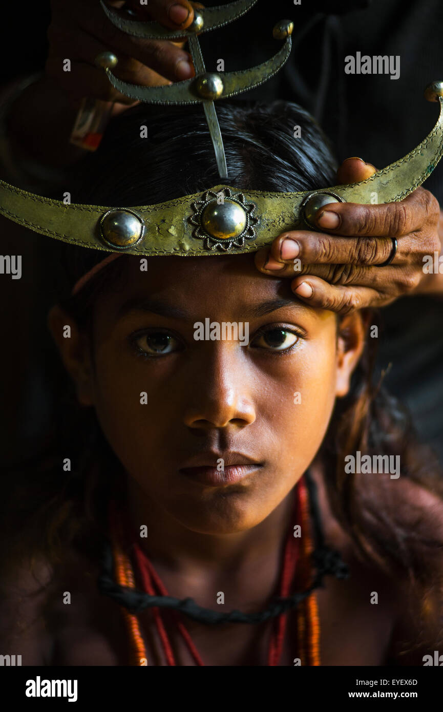 Girl with a traditional Timorese headband; Timor-Leste Stock Photo