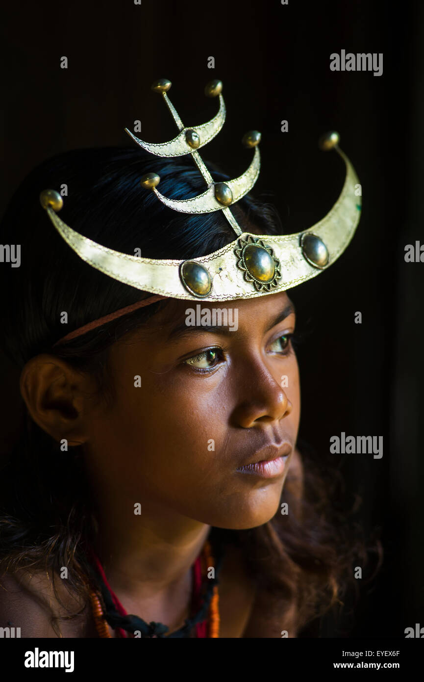 Girl with a traditional Timorese headband; Timor-Leste Stock Photo