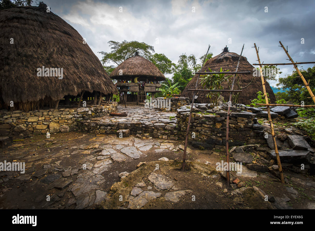 Traditional Timorese house at Liurai Village; Timor-Leste Stock Photo