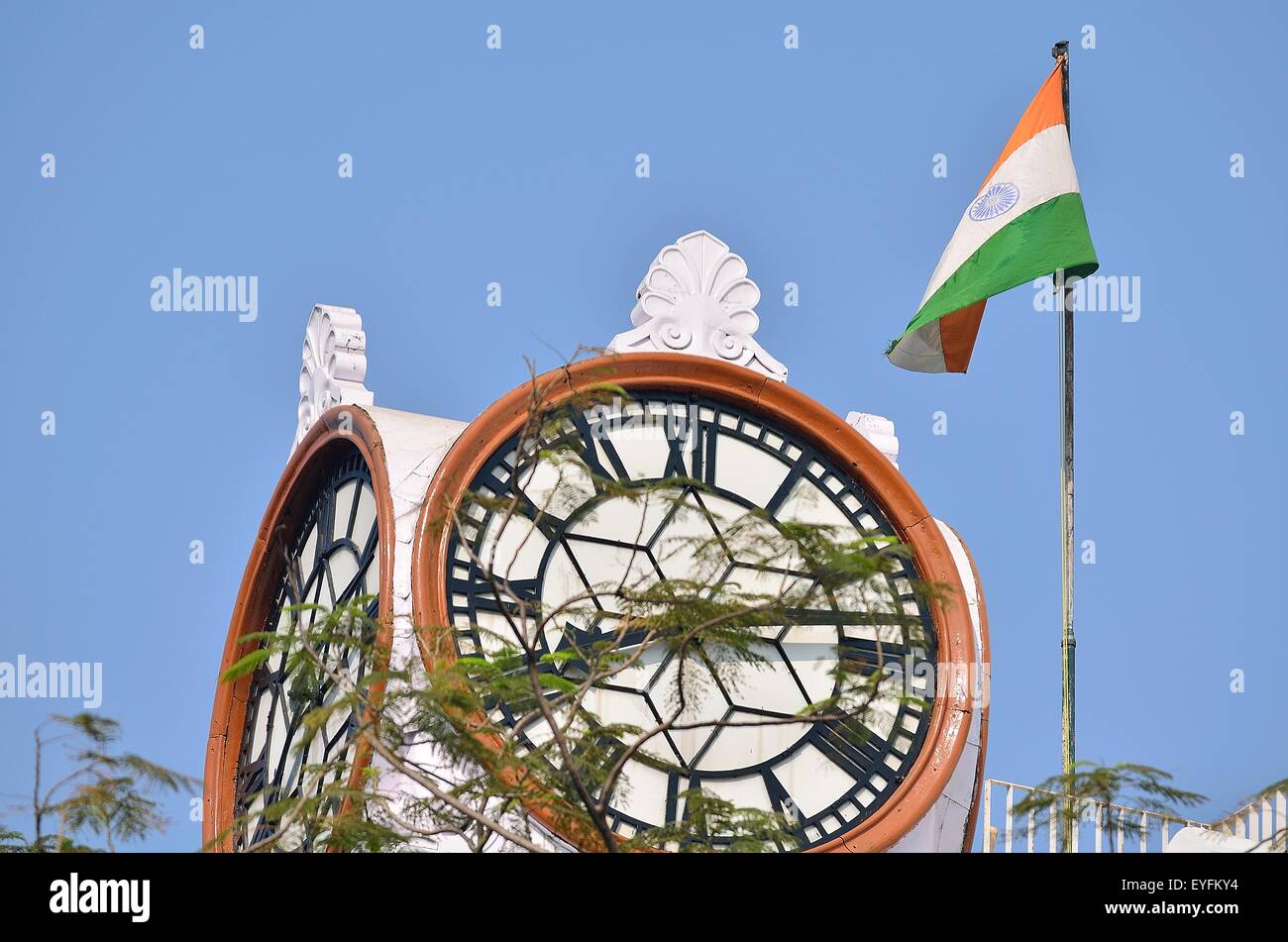 Indian flag, white building, Calcutta Stock Photo