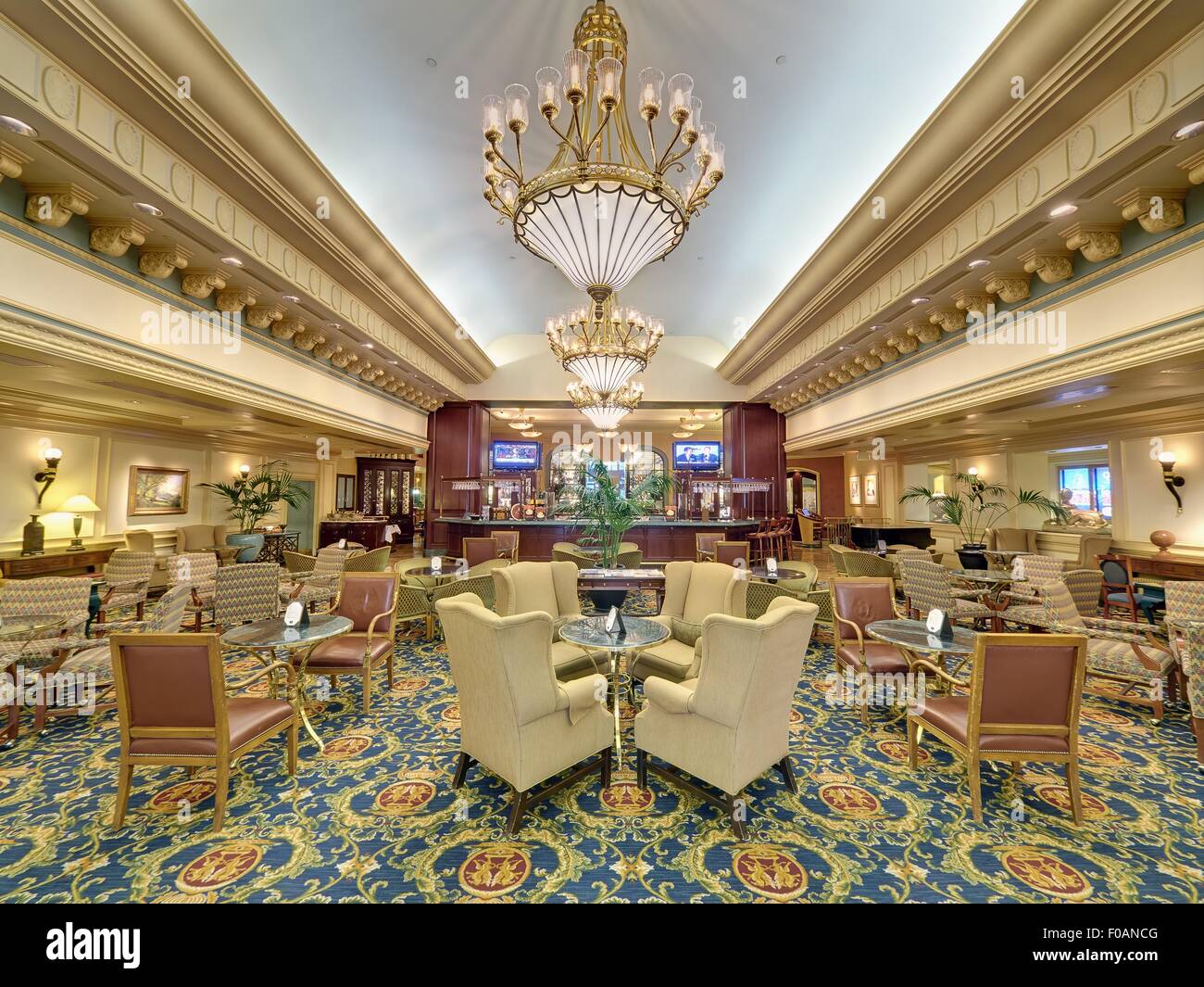 Lobby and bar in The Fairmont Hotel, Vancouver, British Columbia, Canada Stock Photo