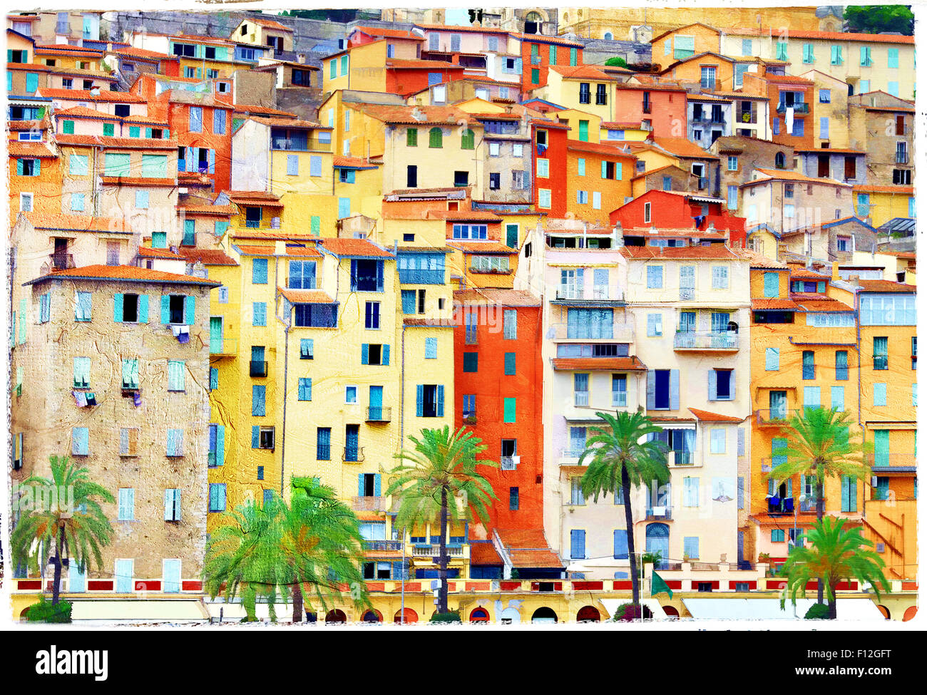 colorful houses of Menton, south of France Stock Photo