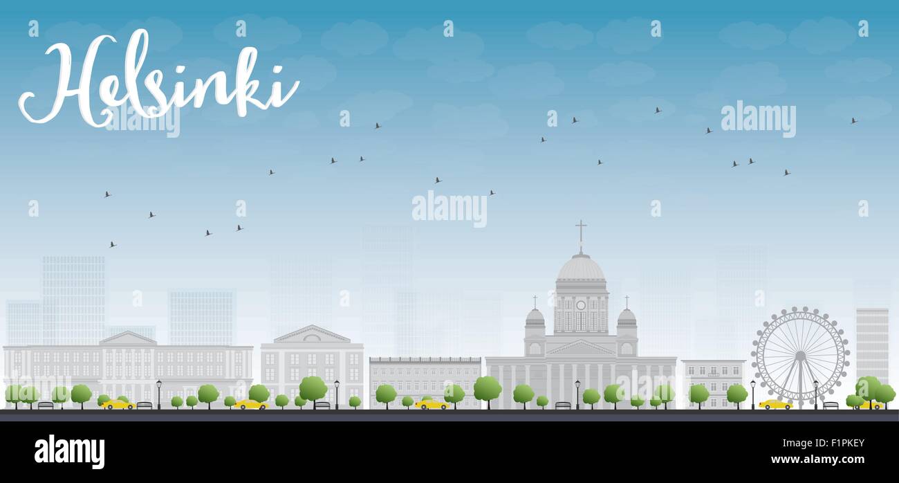 Panorama of Old Town in Helsinki, Finland. Vector Illustration Stock Vector