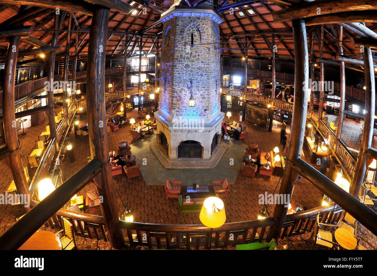 Canada, Quebec, Outaouais, Chateau Montebello Fairmont Hotel, the lobby, metting point for G8 nations Stock Photo