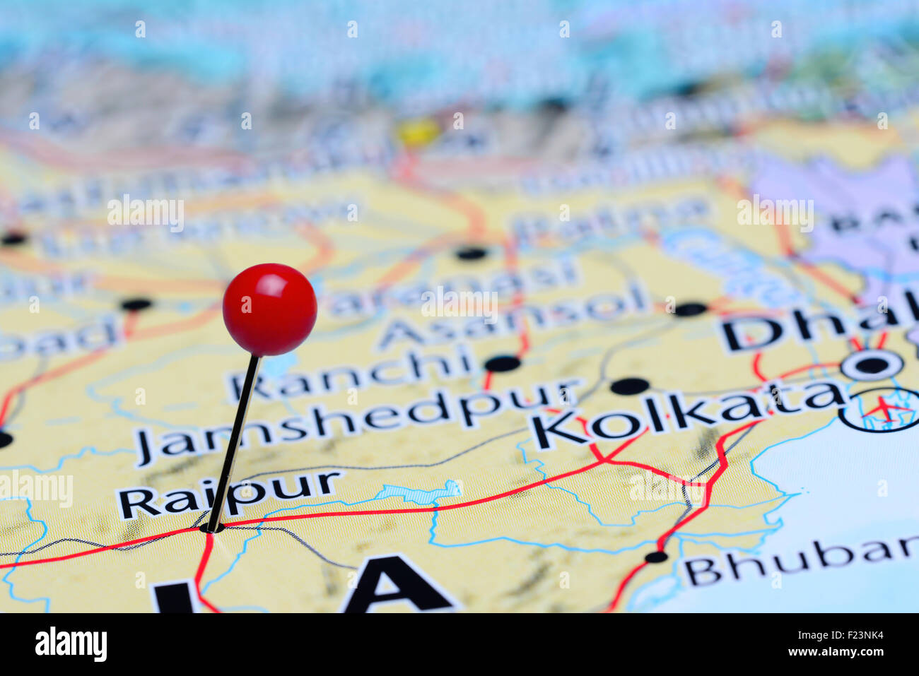 Raipur pinned on a map of Asia Stock Photo