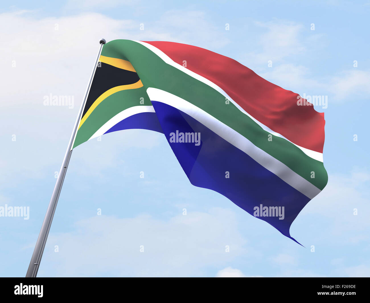 South Africa flag flying on clear sky. Stock Photo