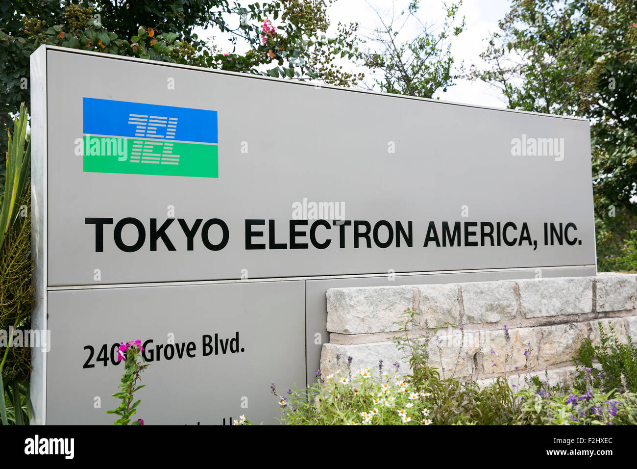 A logo sign outside of a facility occupied by Tokyo Electron America, Inc., in Austin, Texas on September 11, 2015. Stock Photo