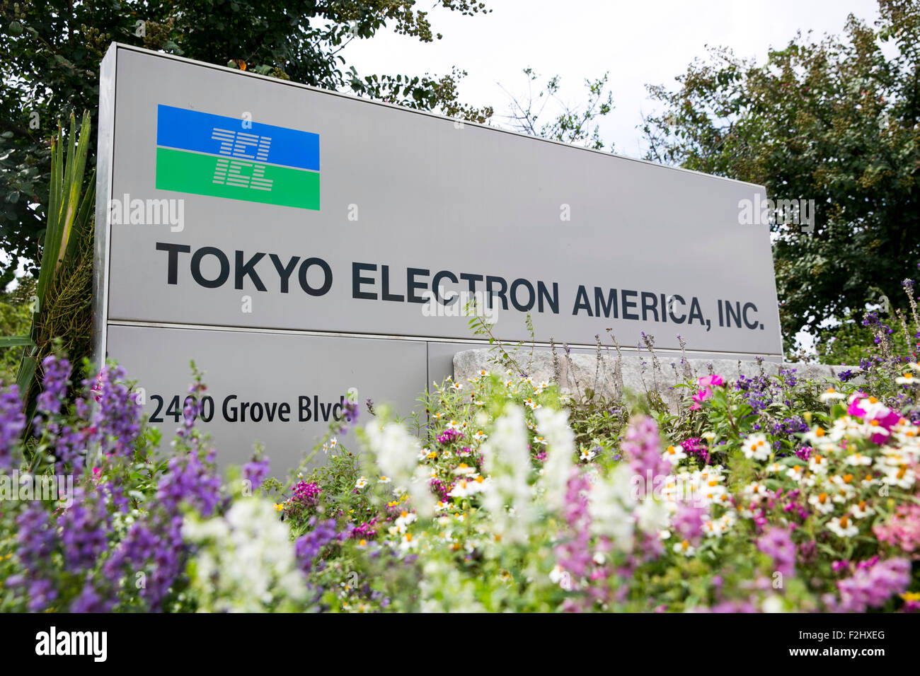 A logo sign outside of a facility occupied by Tokyo Electron America, Inc., in Austin, Texas on September 11, 2015. Stock Photo